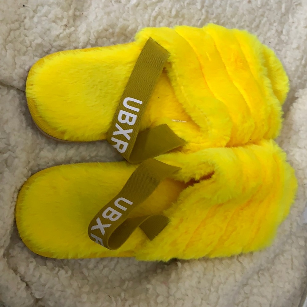 Yellow fluffy slippers